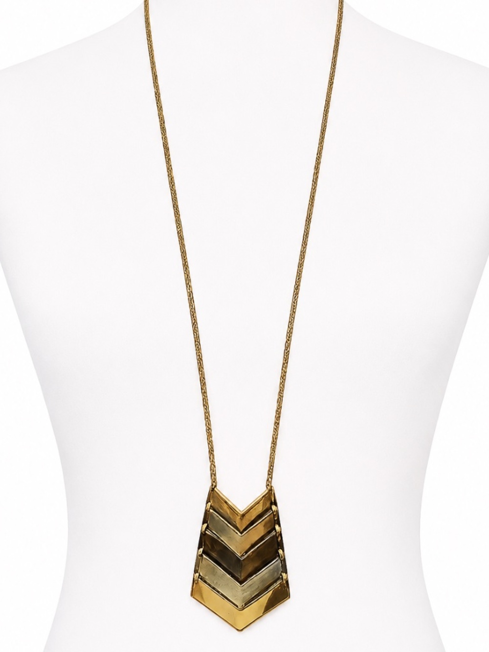 Geometric Chevron Pendant Necklace | Mixed Metal Statement Necklace
